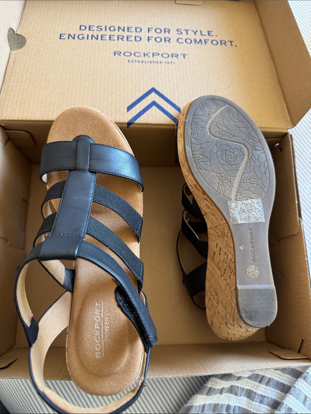 Rockport Black Strappy Cork Wedge Sandals - Picture 4 of 4